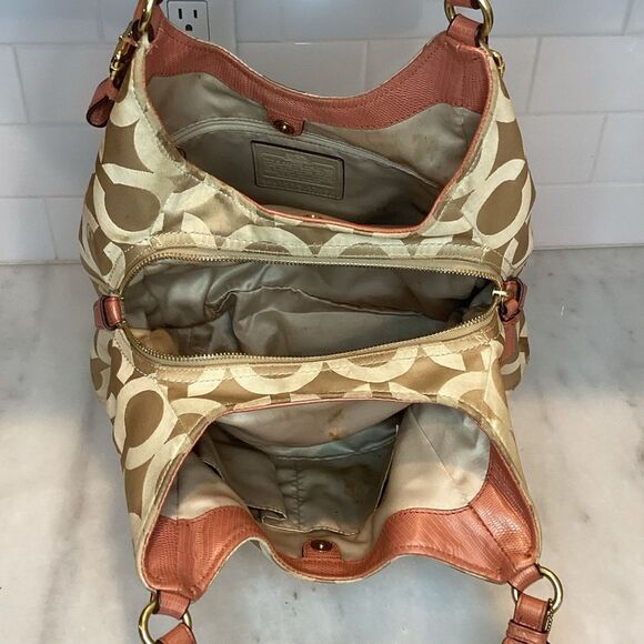 Coach Maggie Madison TanOrange OpArt Classic Hobo - Picture 11 of 16
